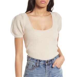 NWTO French Connection Women's Cream Puff Sleeve Ribbed Top- XS